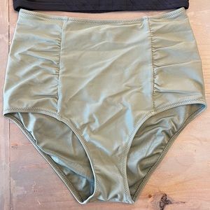 Aerie Swim Army Green High Waisted Ruched Full-coverage Bottoms